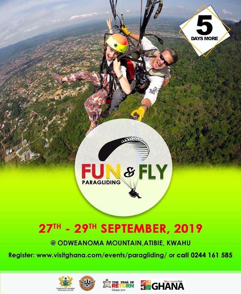ghanatourismGTA's tweet photo. "Once you are in the air, its amazing..."
That's what our #Pilot and passenger seem to be saying... 5days to go..
Register now cos #You2CanFly
.
#FunnFly #Paragliding #FunNFlyParagliding #Paragliding2019 #fly #sunday #KwahuParagliding #SeeGhana #FeelGhana #YearOfReturn #Ghana2019 https://t.co/xLwuSzAC3H