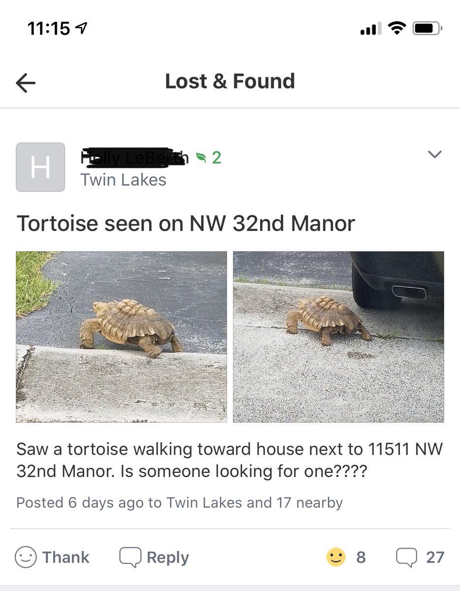 ryan_hausman's tweet photo. When did @Nextdoor become twitter?  Plantation, where the motto is “the grass is greener”. #tortoise #plantation https://t.co/aJqt7v1Pk2