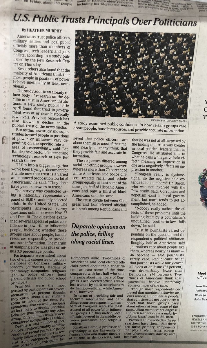 laurenbworley's tweet photo. Public school principals are the most trusted group, affording to a study in @nytimes by @pewresearch. 84% said “they cared about their students, less likely to display unethical behavior than virtually any other group.” https://t.co/AKULvMuxKz