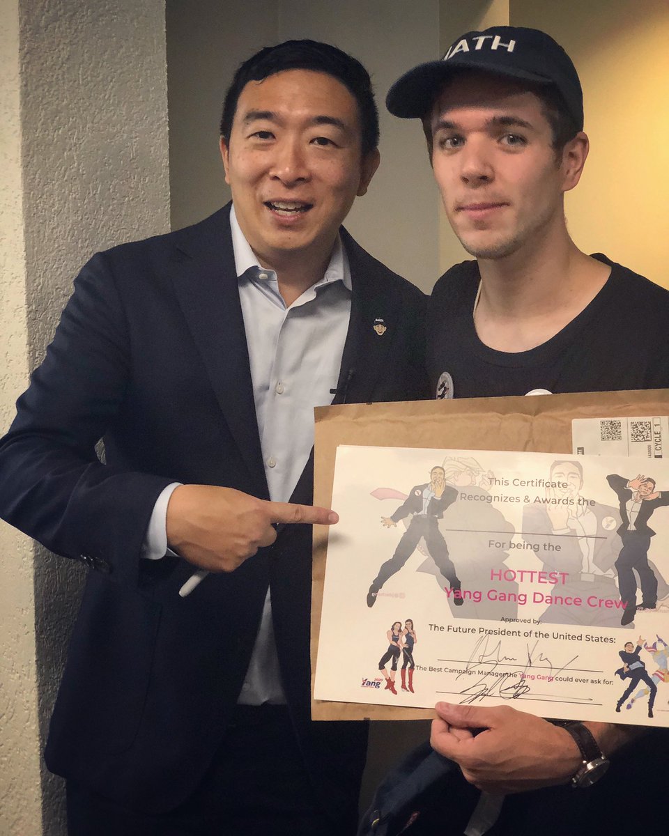 AndrewYang's tweet photo. It sure looks like we are going to have a #YangGang Dance Crew contest!  We will come up with something fun for the winners - maybe a trip to meet me.  😀👍 https://t.co/SinnGurov6