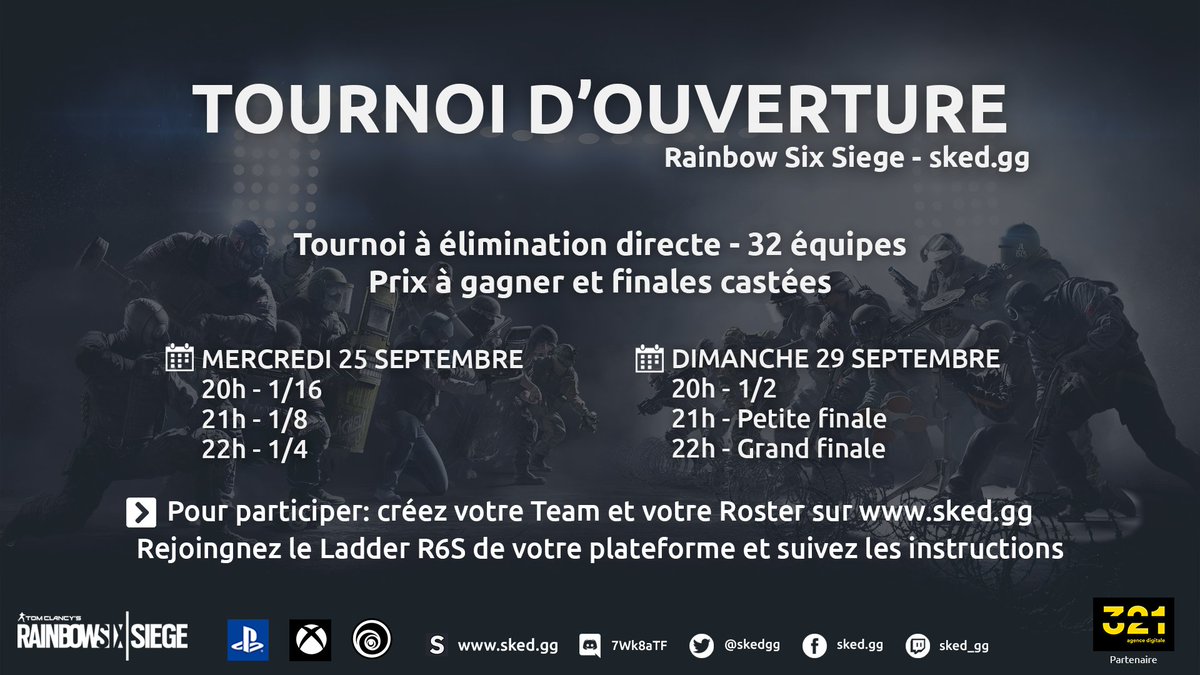 LexyRageuzz's tweet photo. À l'occasion de l'ouverture du Ladder R6S de https://t.co/PponwIwcvq nous organisons un tournoi à élimination directe cash prize 150€💰 ainsi que des finales castées en live !🎥Pour participer: rends-toi sur https://t.co/ym7rDkvXPl et crée ta Team R6S, puis rejoins le tournoi https://t.co/8ANNvywXBk