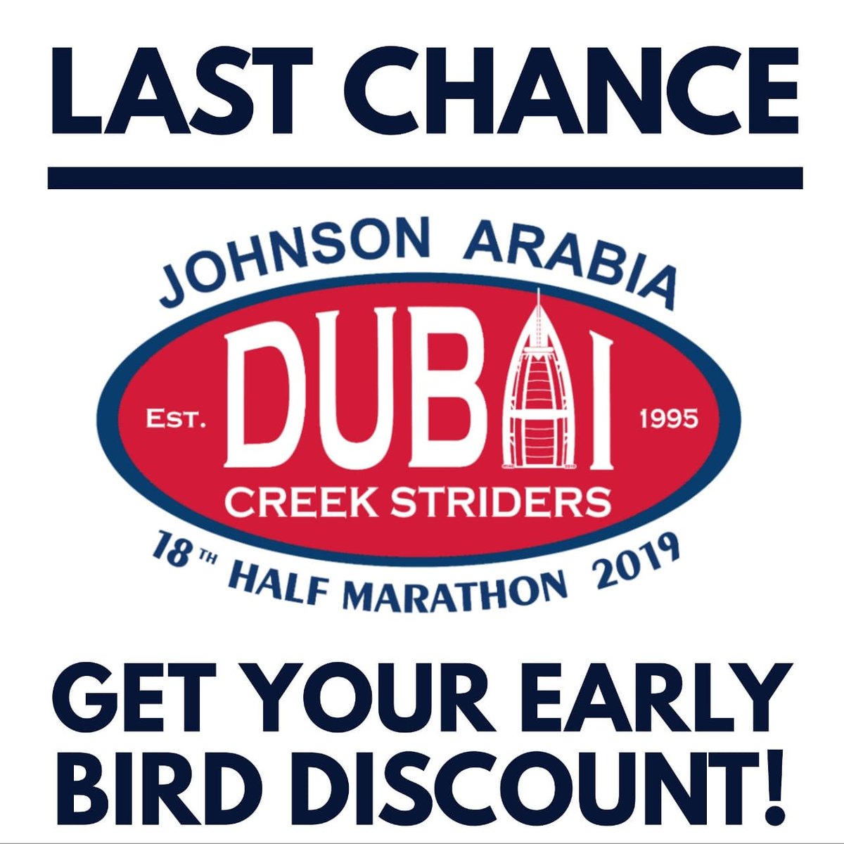 DubaiStriders's tweet photo. Your last opportunity this week to get your discount for the running event of the season. Enter #JADCShalf Marathon 6 Dec via @mypremiersports https://t.co/OV1g28vQdl