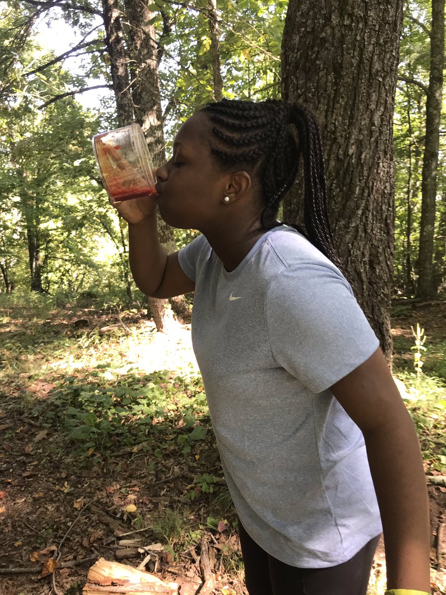 TrescaJulie's tweet photo. Leave no trace; lunch clean-up...someone loves marinara. #kanuga2019 #trinityexplores https://t.co/ntBvwqSXtW