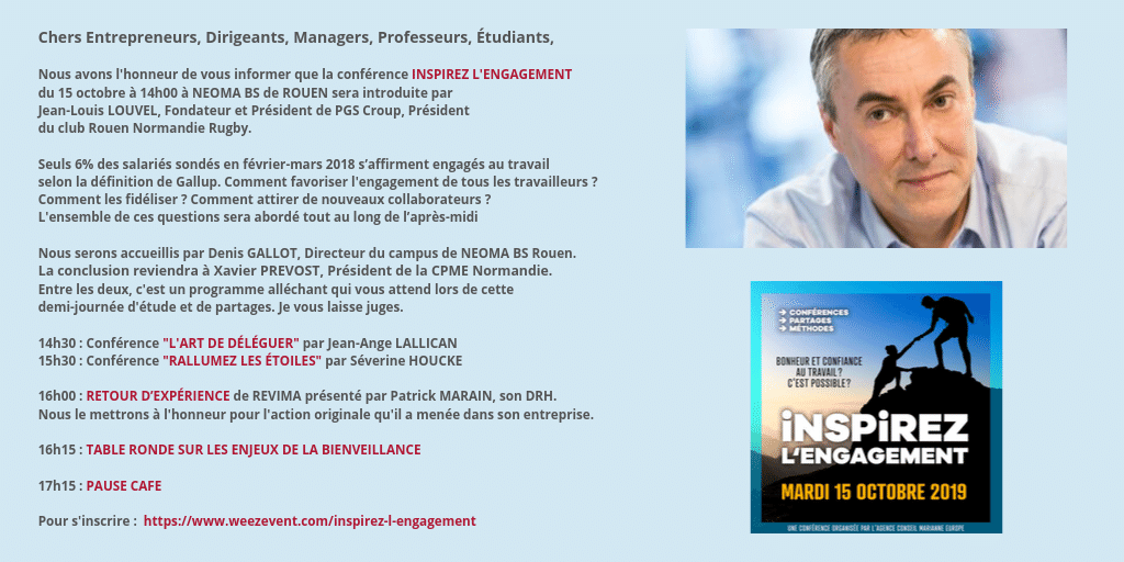 marianneurope's tweet image. #Entrepreneurs #Dirigeants #Managers #Professeurs #Étudiants, nous avons l&apos;honneur de vous informer que la conférence weezevent.com/inspirez-l-eng… du 15 octobre sera introduite par @jl_louvel
 , fondateur et prt de PGS Croup, prt du club Rouen Normandie Rugby.