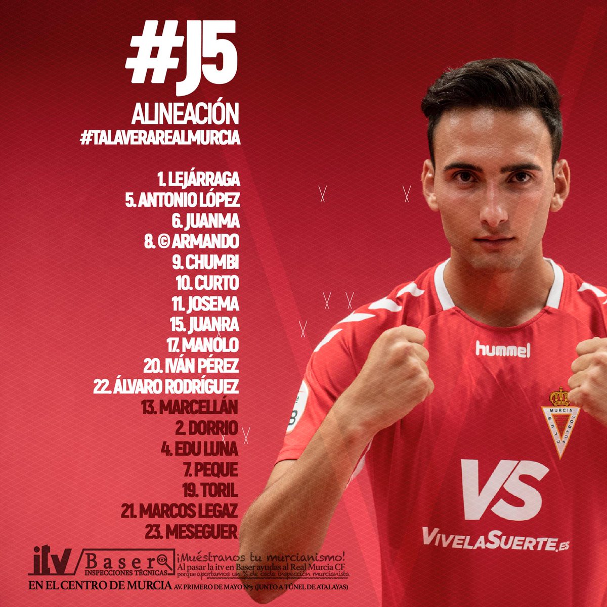 realmurciacfsad's tweet photo. / #J5 / ALINEACIÓN /
Aquí nuestro once inicial y suplentes para el #talaverarealmurcia con ✓ de @BaserItv 
¡VAMOS EQUIPO #hastaelfinal! https://t.co/4HynNVuKHo