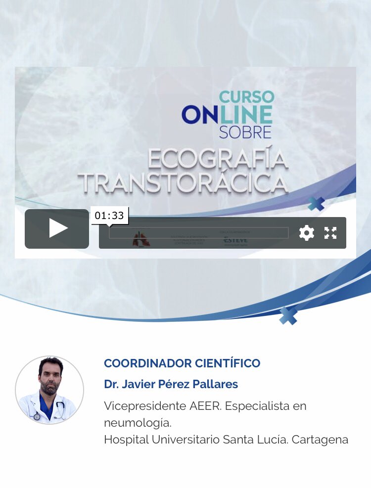 jpallaresneumo's tweet photo. Comienza el I curso online de #ecografia #transtoracica impulsado por #AEER. Inscripciones en https://t.co/TDkIPj0GVy. Espero q sirva como buena guía de consulta! #neumologia @EsteveTeijin @ALATorax @SerChile @asoneumocito @SIBBA_2019 @SVneumo @NeumoMadrid @Somupar @Neumosur https://t.co/ztIRBZmT94