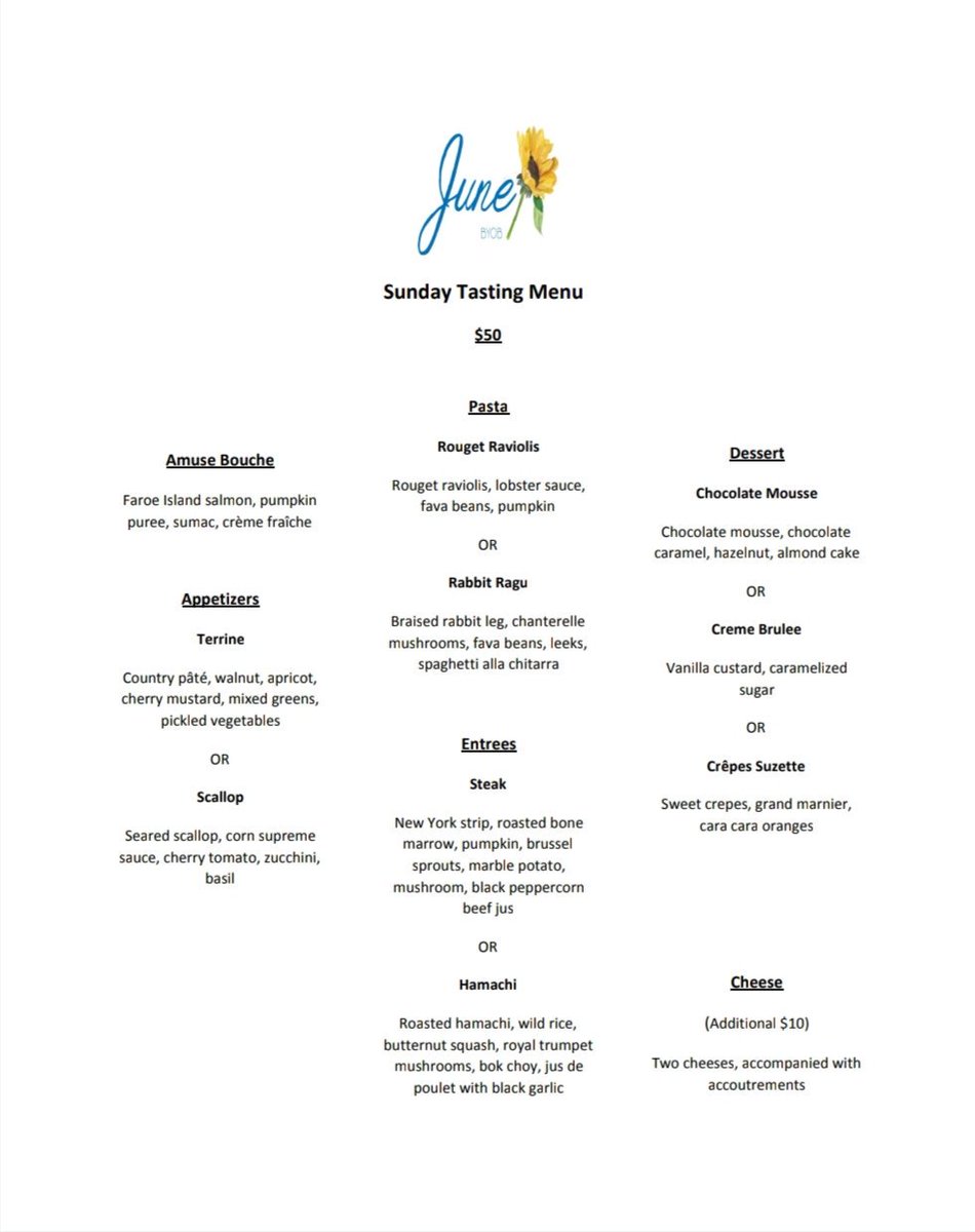 JuneBYOB's tweet image. Join us for dinner tonight. We have a four course tasting for $50 every Sunday and David will flambé Crêpes Suzette tableside for you. 

#junebyob #crepes #crepessuzette #tableside #frenchrestaurant #frenchfoodisthebest #frenchfood #eaterphilly #joelwhereareyou