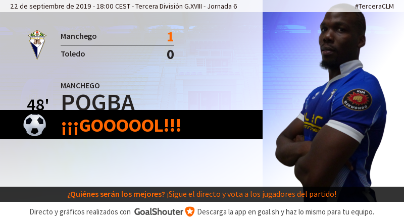 48' #TerceraCLM 1-0: Gooooooooooooool de Pogba (C.D. Manchego Ciudad Real) tras un lanzamiento de córner
