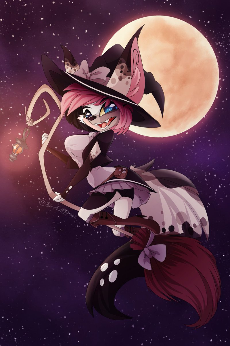DoodleDeerz's tweet photo. Art of my girl Penelope as a witch. She turned out amazing. 🧡💜🧡💜 https://t.co/IyXFmmiTB5