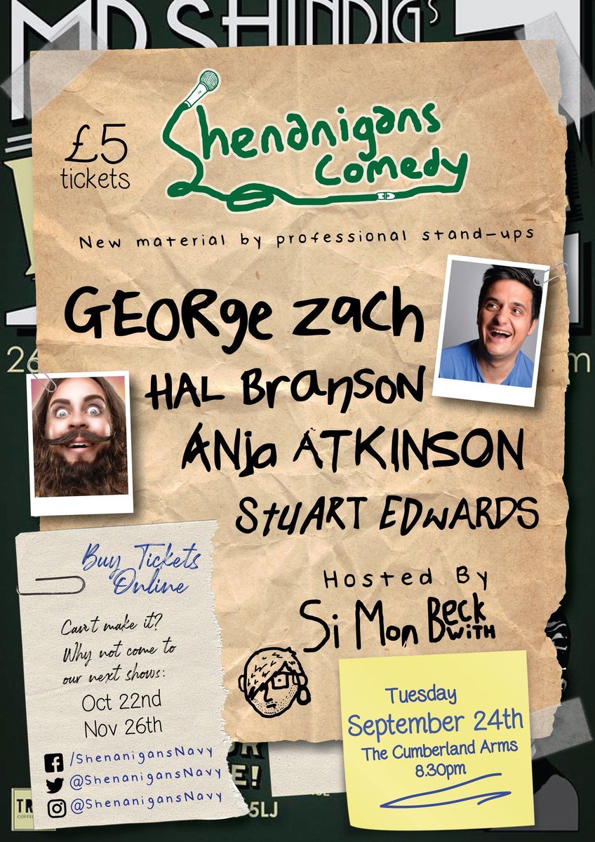 Shenanigans Comedy
The Cumberland Arms #Newcastle upon Tyne
Sept 24th at <a href="/thecumby/">The Cumberland Arms</a> <a href="/ShenanigansNavy/">Shenanigans</a>
Get Tickets jokepit.com/organisers/563…
Starring <a href="/GreekComedian/">George Zacharopoulos</a> <a href="/halbranson/">Hal Branson</a> <a href="/Anjatkinson/">Anja Atkinson</a>
@ImStuartEdwards and @si_beckwith 
#jokepit #comedyshows #comedynight #standupcomedy #comedy