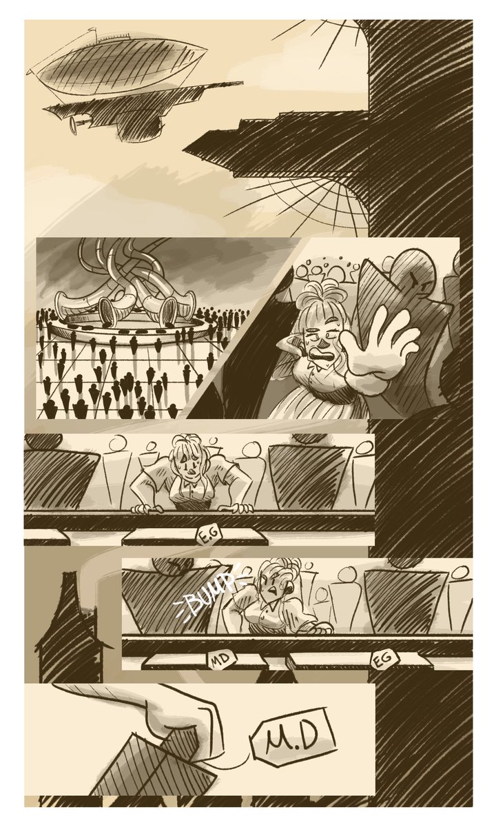 sasharnie's tweet photo. School’s been busy, but here’s one of my assignments from Sequential Illustration. Gotta love steampunk and eldritch horror. | #comic #wordlesscomic #illustration https://t.co/6VEWTUMjA1