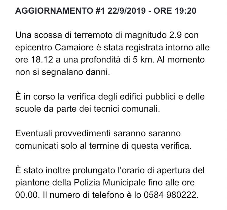 ComuneCamaiore's tweet photo. #terremoto #camaiore 
Aggiornamento #1 https://t.co/vAFrjViQUR