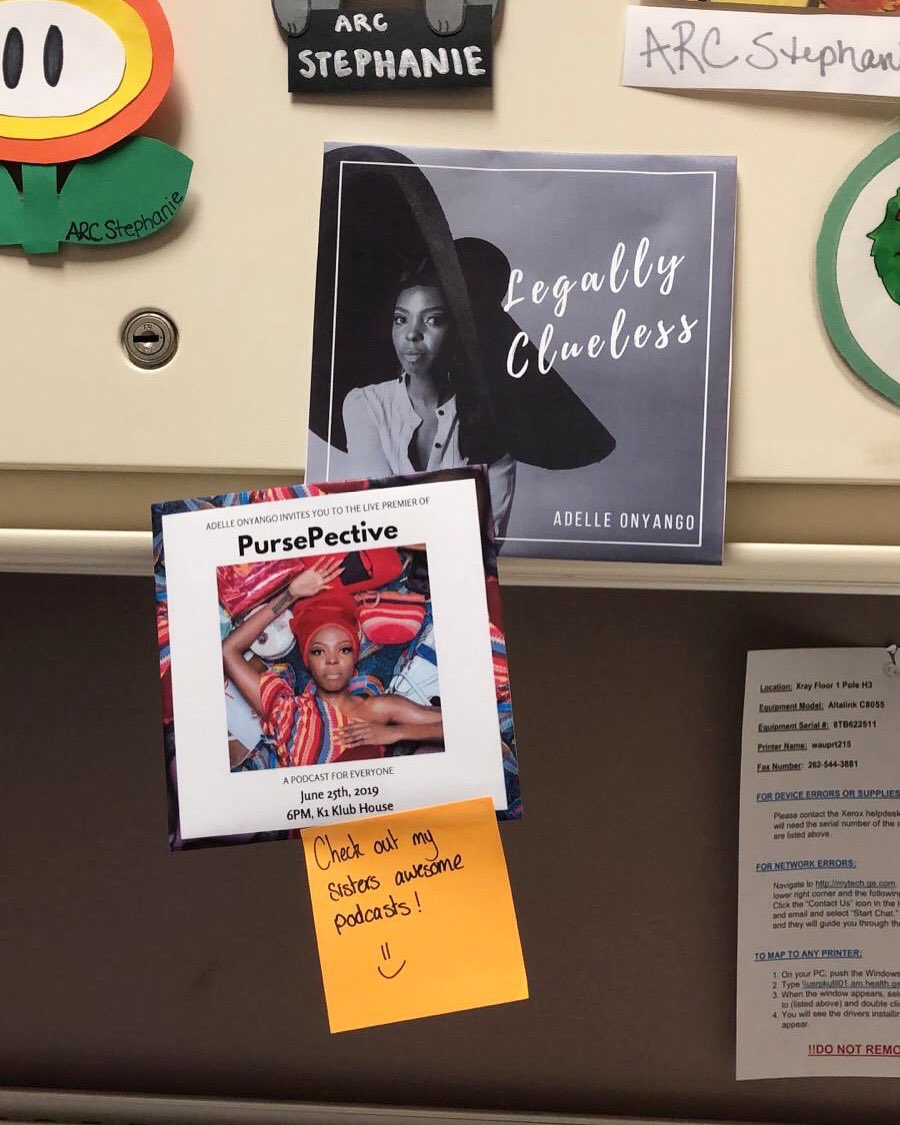 ADELLEO's tweet photo. This is my sister @AbabalaPrincess’ work station! Advertising my two podcasts loooooove it!

#LegallyClueless #PursePective https://t.co/c6zxofv8yI