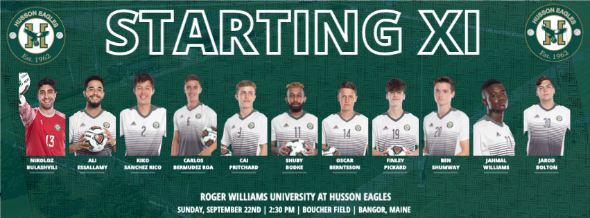 HussonMSoccer's tweet photo. Here is the @HussonUEagles starting XI for today's game vs. Roger Williams. 

📺📊 https://t.co/eEOYqccqaC

#NACmsoc | #d3soc https://t.co/GtN16oDkRZ