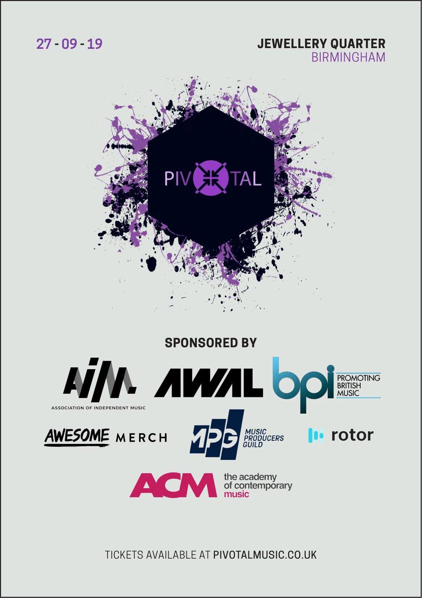 pivotalmusicuk's tweet photo. #BrumHour Join us in just 5 DAYS for our annual music industry conference! Weโll be taking over venues around the Jewellery Quarter with panels, workshops, networking, showcases and more! #IAMBHAM
Tickets are available at https://t.co/HcA08qeDTZ https://t.co/M0mQKjuAgY