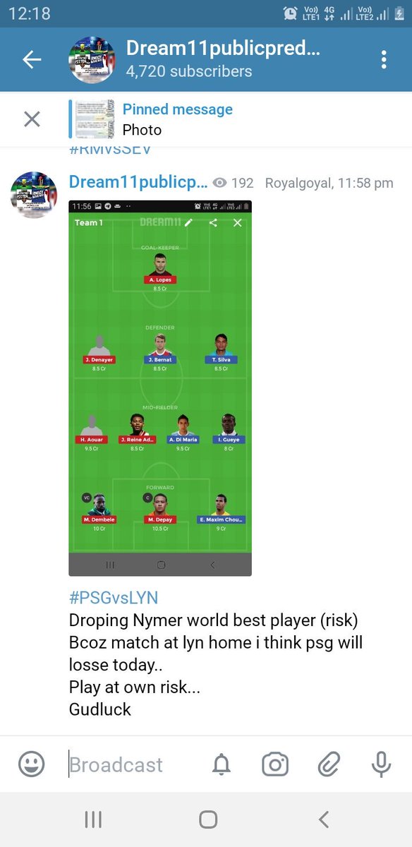 Royalgoyal23's tweet photo. #league1
MATCH-1
#PSGvsLYN
@PSG_inside @OL
Match-2
#RMvsSEV
@realmadrid @SevillaFC
#FOOTBALL #FOOTBALL
#PLAYING #DREAM11
#Royalgoyal23 #dream11team
#Gudluck
For any update join our telegram channel...
👇👇👇👇👇👇👇
https://t.co/csDZ2rrPaQ https://t.co/ihit41Z1o5