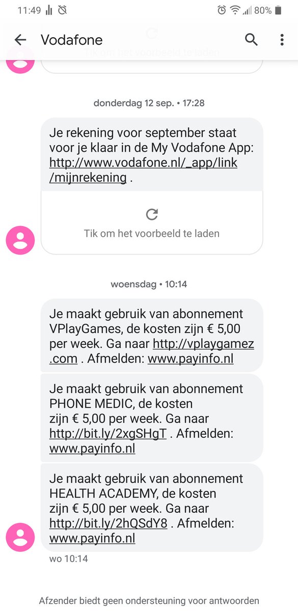 JkWaslander's tweet photo. Zeg @vodafoneNL.  per SMS deze berichten van jullie. Spam neem ik aan?! https://t.co/l0txPM0LjX