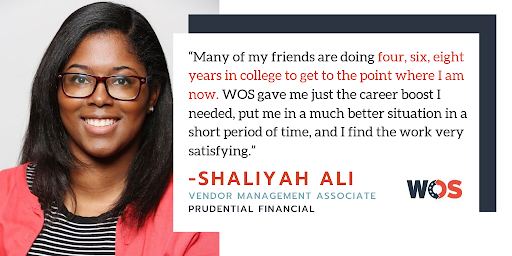 wforceorg's tweet photo. WOS helped Shaliyah gain the skills and connections to work full time at @Prudential. Congratulations, Shaliyah! We can’t wait to see where your #career takes you. @PruTalent #WOSDifference https://t.co/X3N2LWkVcb