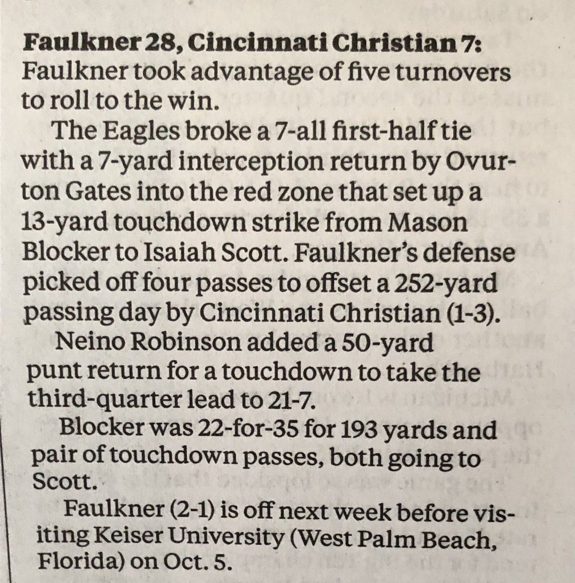 ScottEv94227096's tweet photo. Article on Faulkner game yesterday Birmingham News https://t.co/pRxYu0e5Gd