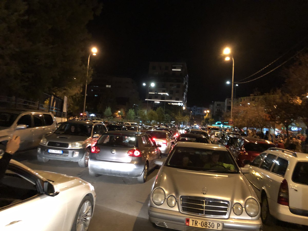 ebispah's tweet photo. Scenes out of Tirana tonight as the city experiences 4.4 aftershock. There’s fear &amp; panic among citizens following fake news that a larger shock is going to strike within few hours. Authorities need to do a better job in indicating to citizens that earthquakes aren’t predictable https://t.co/QzDJyPoKMv
