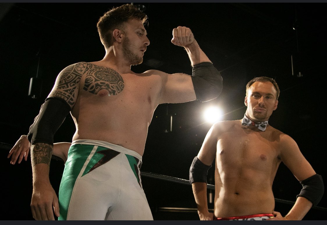 calvin_couture's tweet photo. If there was ever a bette picture to describe the friendship between @hey_mambo_ and myself, this is it. #heymambo #coutureculture #iwcwrestling #goldenchic #jealousyisadisease #getwellsoon #bowtie #fashionista #tagteam #tagteamwrestling https://t.co/7WuaZdr7BQ