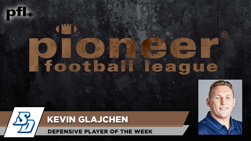 pioneerftbl's tweet photo. #PFL19 Defensive Player of the Week: @USDFootball Kevin Glajchen. Had 10 tackles (7 solo), including 4 tackles for loss and 2 sacks as Toreros downed Harvard for the first time. https://t.co/h9GaQd0vOa