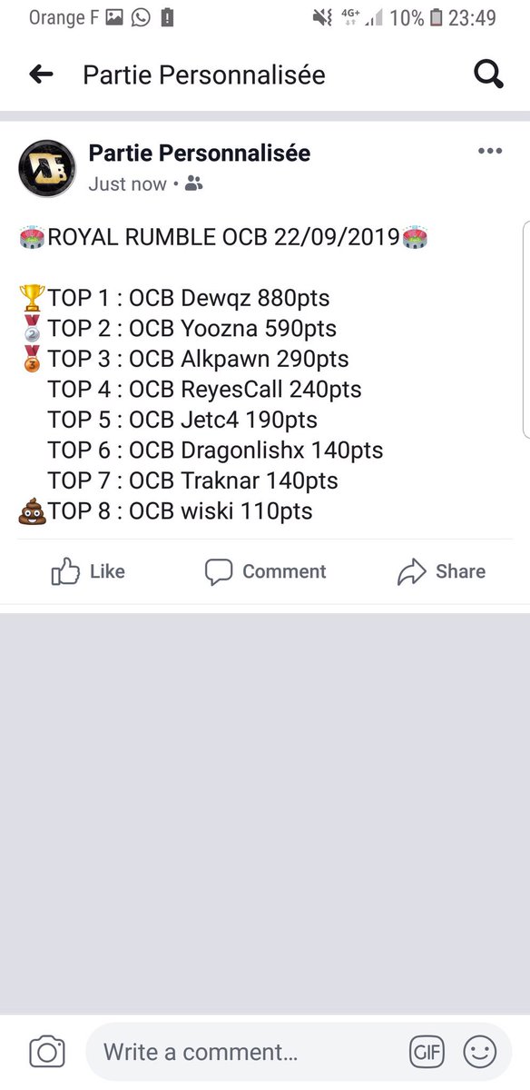 OCB__Gaming's tweet photo. @OCB_Dewqz réitère son classement pour ce royal RUMBLE OCB ! De même notre starlette @PIsibert qui termine encore une fois à la 2 nd place ! Gg a notre Chef alkpawn qui viens s’insérer pour fermer le podium ! Gg a vous encore merci pour votre participation ! 👀👀💪🏼 https://t.co/WSn84qgcwQ