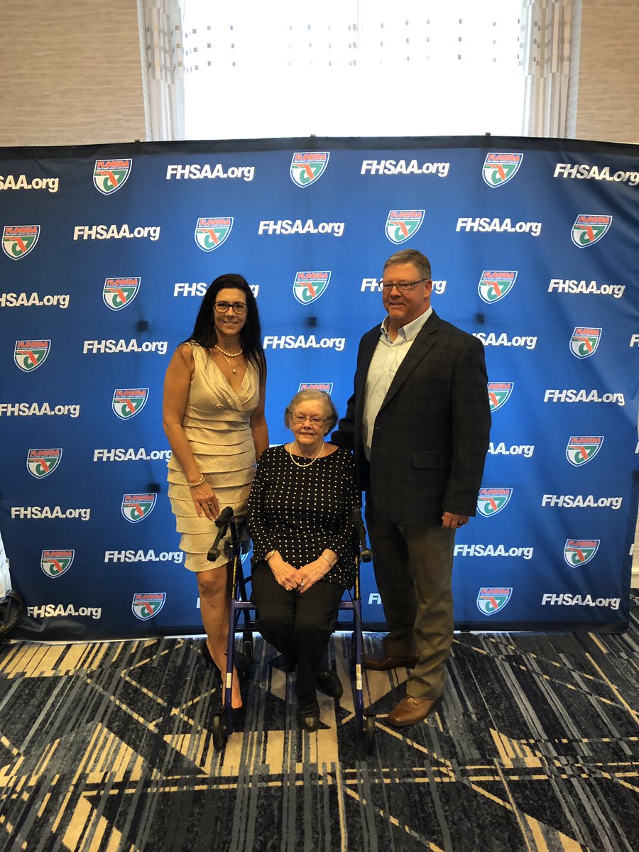 Attending <a href="/FHSAA/">FHSAA</a> Hall of Fame induction of former <a href="/HernLeopardFB/">Hernando Football</a> coach Dub Palmer. Pictured here is Dub’s daughter Mary, wife JoEtta and son John <a href="/leopardsath/">Hernando Athletics</a>