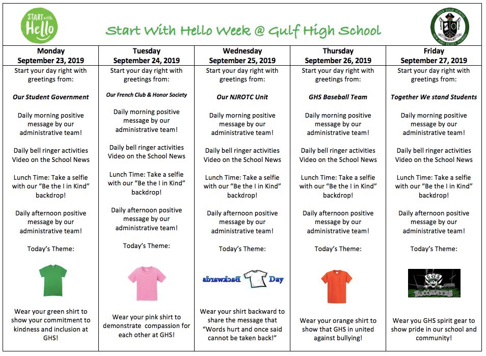 This week is Start With Hello Week. Join us in raising awareness of social isolation and finding ways we, as a community, can help! <a href="/gulfhighschool/">Gulf High School</a> @GulfHSPrincipal @GHShowardAP
