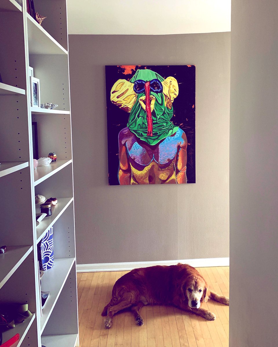 I just got this picture of one of my paintings from #Chicago-illinois in the USA, thank you <a href="/alziramaldonado/">Alzira Maldonado Pro</a> for sharing and thanks to Mr. Oliverio for guarding this piece of art.
*
#barranquilla , #carnavaldebarranquilla, #carnaval, #hoteldelprado, #surrealism, #surrealismo