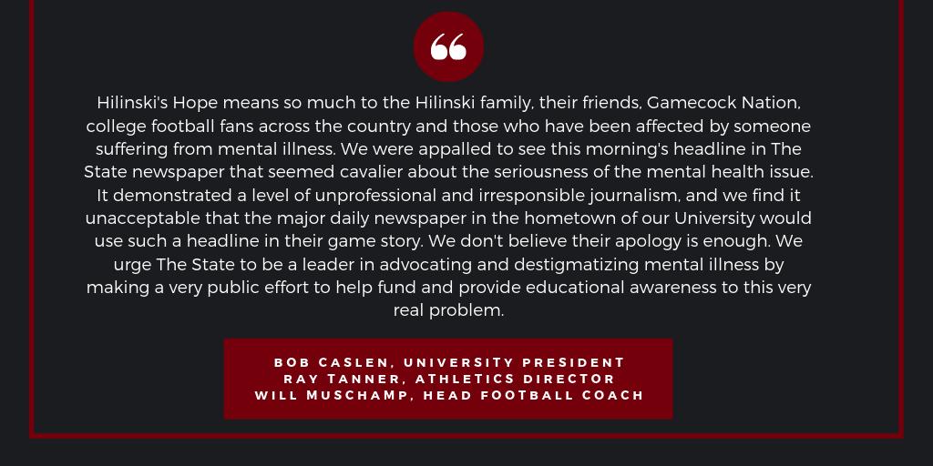 Statement regarding The State newspaper's headline of Sunday, September 22 👇