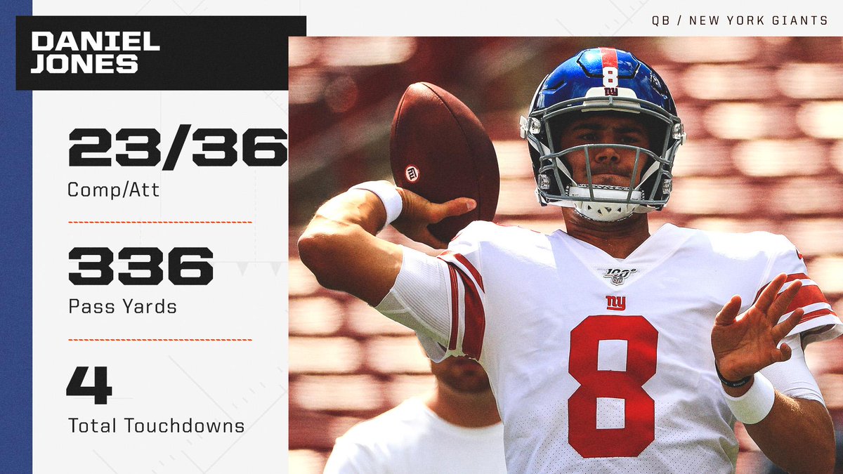 espn's tweet photo. Daniel Jones DELIVERED in his 1st NFL start 😤 https://t.co/5mmsmLSnV3