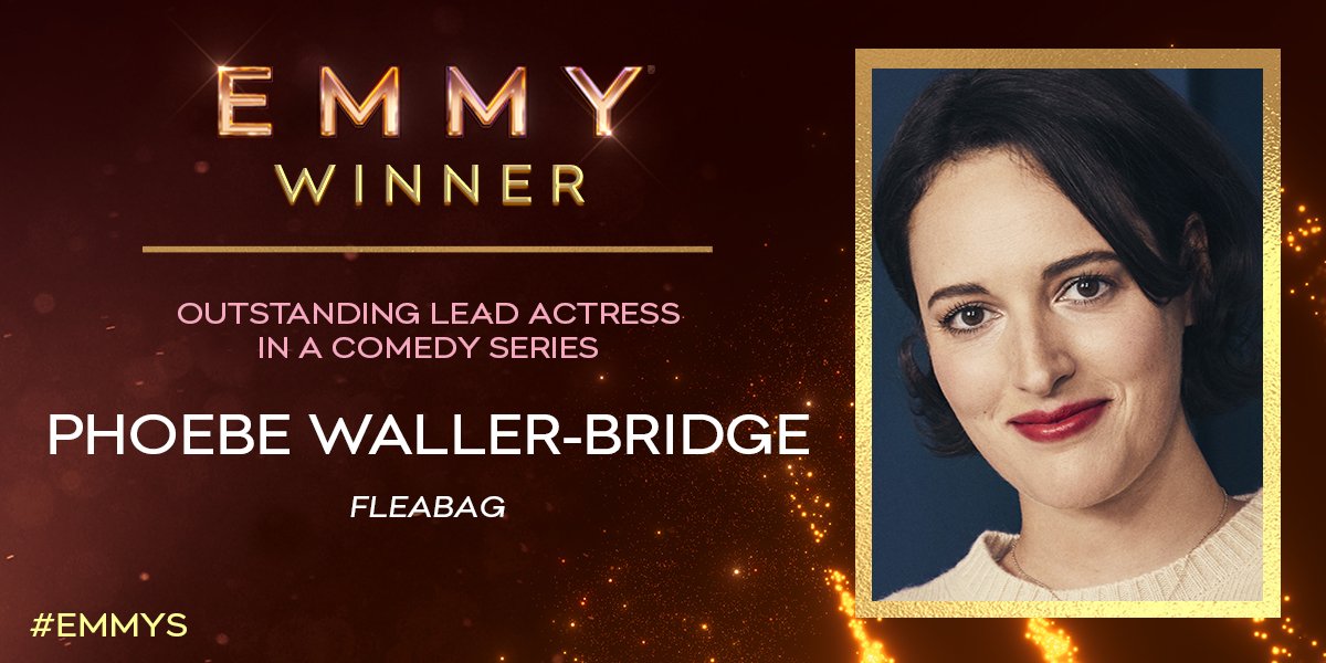 TelevisionAcad's tweet photo. Phoebe Waller-Bridge wins the #Emmy for Lead Actress in a Comedy Series for @Fleabag! #Emmys https://t.co/DY6Ow01UiQ