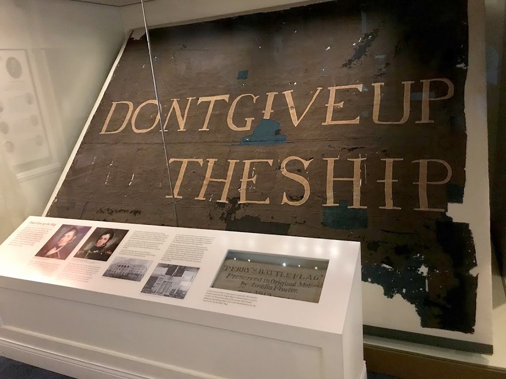 Came face to face today with the actual Oliver Hazard Perry "Don't Give Up the Ship" banner from the 1813 #BattleofLakeErie at US <a href="/NavalAcademy/">U.S. Naval Academy</a>. They've got a lot of pieces from this battle at the Perry Victory Monument at Put-In-Bay, Ohio. But they don't have this.