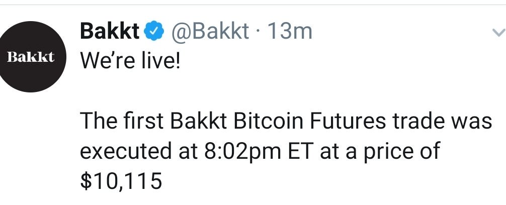 MBitcointurk's tweet photo. Bakkt ilk işlem. Gerçekleşmiş https://t.co/y1nulUucQa