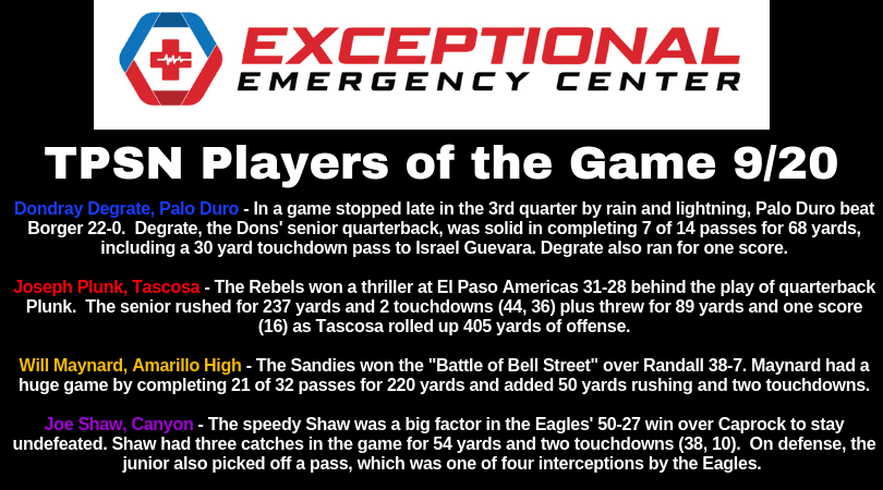 MichaelDRoden's tweet photo. Congratulations to all the @ExceptionalER24 Players of the Game for Friday, 9/20.  @DondrayDegrate @jplunky5 @willmaynard__ @joeshaw777 @PaloDuroDonsFB @THS_FB  @sandiefootball @PlayForTheC https://t.co/VaqgDt4hP0