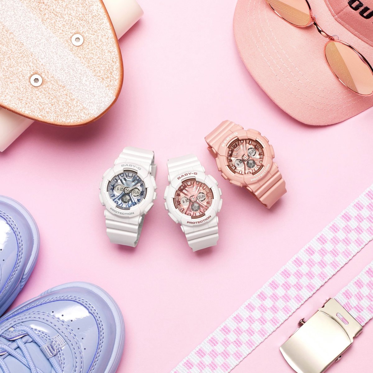 javyscasio's tweet photo. U wanna pinpoint your look with a flash of blue or pink, or you wanna take it all the way? BABY-G decisions, decisions...
為好動女性而設的 BABY-G 休閒手錶，最近帶來一系列全新型號，以點綴街頭時裝。白色和粉紅色結合錶面零件的金屬色調，能打造明亮清新風格
#babyg #BA130 #metal #street https://t.co/fGlQR5940N