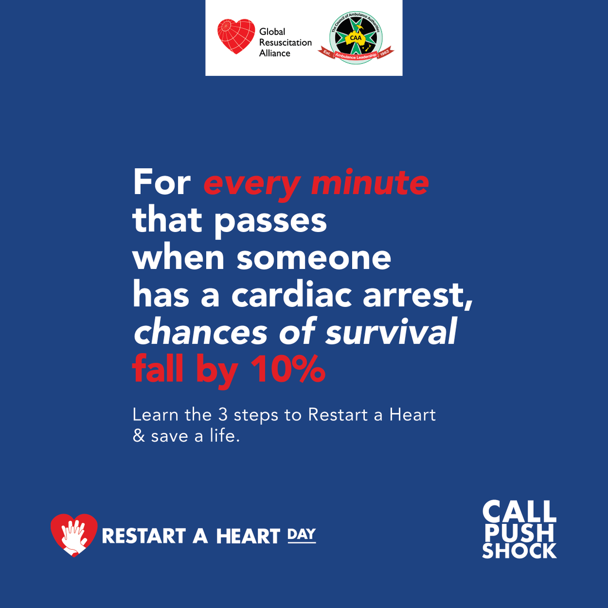 RestartHeartDay's tweet image. Seconds count when someone has a cardiac arrest. Learn how you can #restartaheart &amp;amp; save a life with #CPR &amp;amp; an #AED. Restart A Heart Day October 16. restartaheart.net