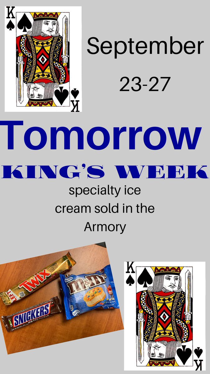 higley_deca's tweet photo. King’s Week is tomorrow !!! ICE CREAM, ONE WEEK, STARTING TOMORROW! https://t.co/BcJYP65Nfc