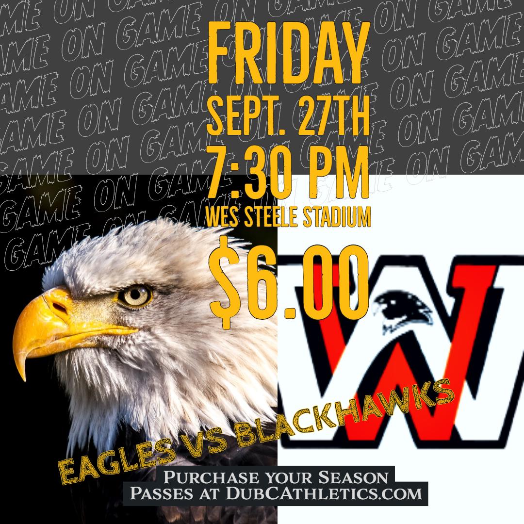 WilkesCentralHS's tweet photo. Join us this week as the Eagles return back to action on the football field.  We will host our friends from the West here at Wes Steele Stadium.  Don't miss out on another great night of football here at The Nest! #wcbelieves https://t.co/ZKtQTfJpA2