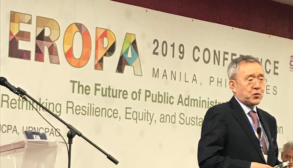 'Developmentalism remains the foundation of public governance in East Asia (China, Japan, and South Korea). WE see differences in American Model and non-American models.' -Pan Suk Kim #EROPA2019