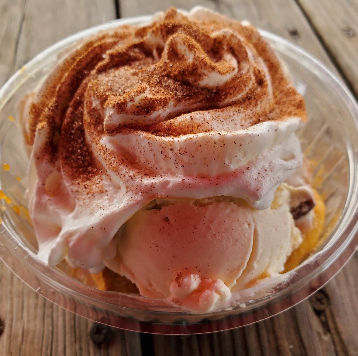 KlavonsIceCream's tweet photo. Pumpkin squared - pumpkin ice cream, pumpkin pie a la mode, whipped cream, and cinnamon enjoyed outside on the deck. Is there a better way to welcome fall? #whosbasicnow #nomorebasic #pumpkinspice #pumpkinpie #pumpkinpiealamode #pumpkinsquared https://t.co/P0MuxNjAT0