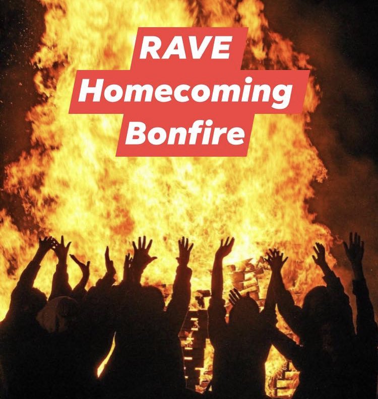 HOMECOMING WEEK IS HERE!

The RAVE Foundation is sponsoring a community SPIRIT BONFIRE 🔥 on the Vintage by the Creek lawn THURSDAY NIGHT. Stay tuned for details and final schedule, but mark your calendars and don’t miss this fun event.
Parking is available at the Civic Center