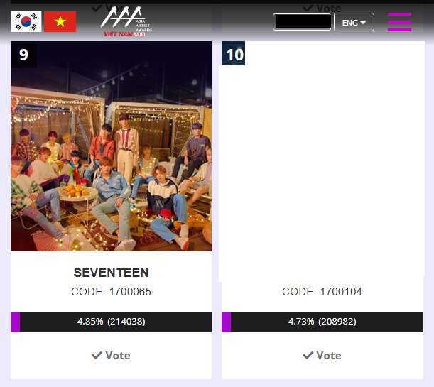 caratvotingcrew's tweet photo. ‼️[Urgent Alert] AAA Primary Voting Period - Update

#SEVENTEEN position in Top 9 is on danger zone as G***end is catching up all the way in Top 10.
Cast your vote thru FB/Gmail/Twitter account to have 2 free votes.

🔗https://t.co/Fl4HXVRer6  

@pledis_17 https://t.co/wzhbvksj4i