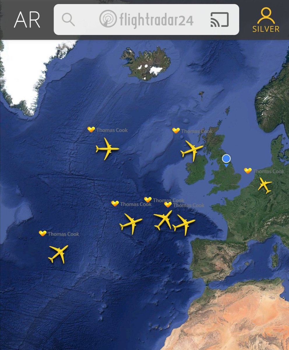Raymond7Russell's tweet photo. Last of the TC flights from the US making their way home to the UK at 5.15am, sad day for all at TC. #ThomasCook https://t.co/W8cfioZzcq