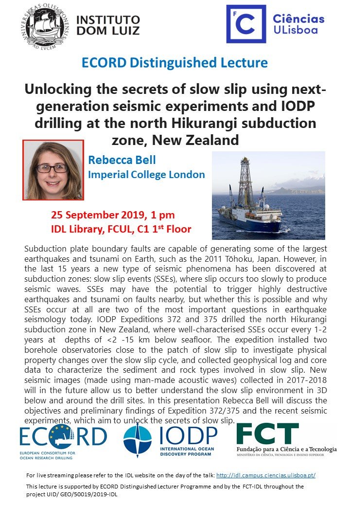 IDL - Instituto Dom Luiz (@idlluiz) on Twitter photo "Unlocking the secrets of slow slip using next-generation seismic experiments and IODP drilling at the north Hikurangi subduction zone, New Zealand". Next September 25, lecture of the distinguished lecturer program of the #ECORD #IODP with Rebecca Bell (<a href="/RebEBell/">Rebecca Bell</a>). #ECORDDLP "Unlocking the secrets of slow slip using next-generation seismic experiments and IODP drilling at the north Hikurangi subduction zone, New Zealand". Next September 25, lecture of the distinguished lecturer program of the #ECORD #IODP with Rebecca Bell (<a href="/RebEBell/">Rebecca Bell</a>). #ECORDDLP