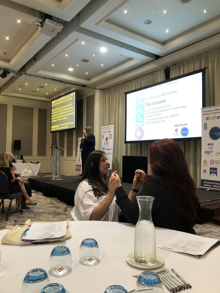 Fantastic to be here at the First National BSL Summit in Glasgow with opening remarks from councillor Grant Ferguson and a scintillating day of workshops ahead @deafscotMedia @ALLIANCEScot @IreneOldfather #BSLforall #alldeaf #communicationforall #notequalyet