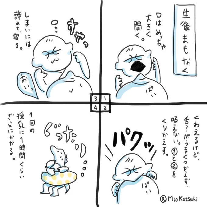 お子の授乳のレベルアップについて。最初全然吸ってくれなくて、苦労した…?私のパイが吸われて変形したおかげでもある。

#育児あるある #育児絵日記 