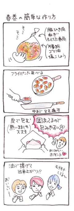 #四コマ漫画 
#簡単料理
#春巻き
#春巻の簡単な作り方 