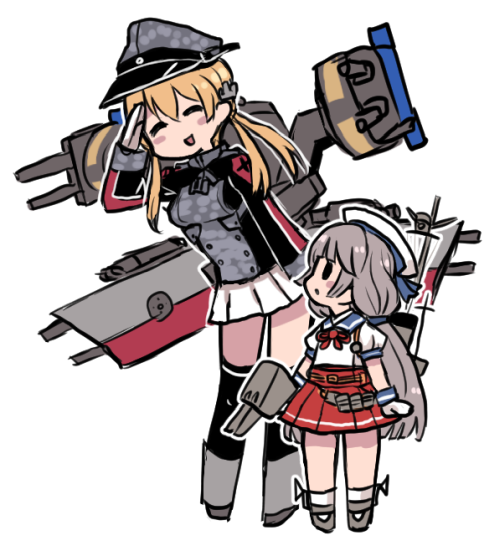 prinz eugen (kancolle) skirt twintails hat low twintails multiple girls 2girls pleated skirt  illustration images